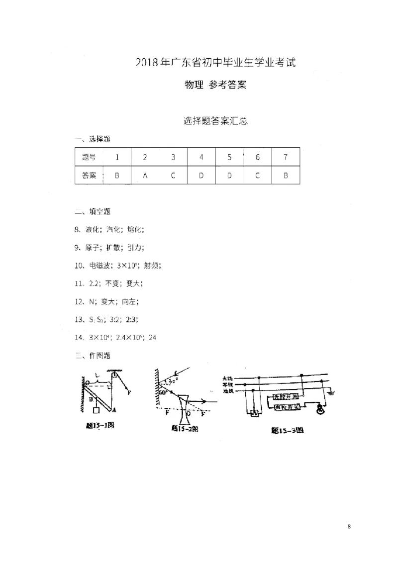 广东省2018年中考物理真题试题（含扫描答案）_中考真题_4.物理中考真题2015-2024年_2018年中考物理真题223份