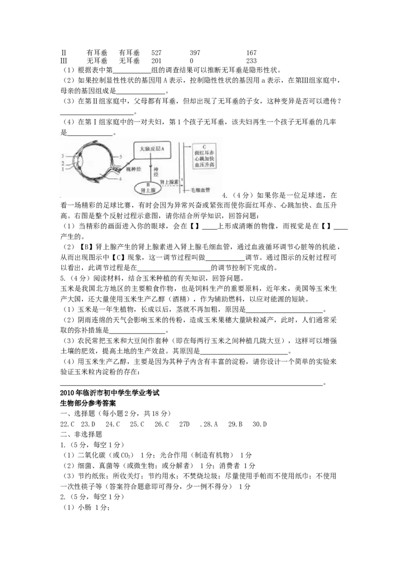 山东省临沂市2010年初中学业考试生物试题_8.生物中考真题2015-2024年_地区卷_山东省_临沂生物08-22_临沂生物