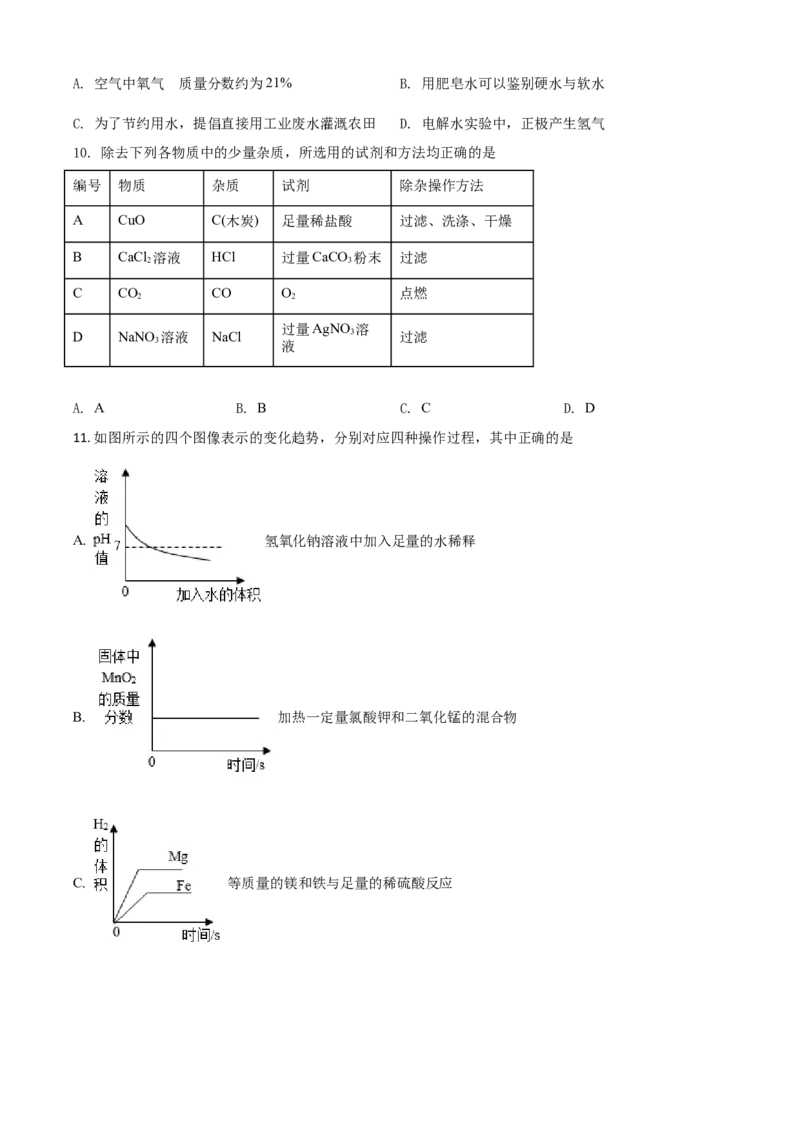 四川省眉山市2021年中考化学试题（原卷版）_中考真题_5.化学中考真题2015-2024年_2021年中考化学真题（83份）_眉山化学