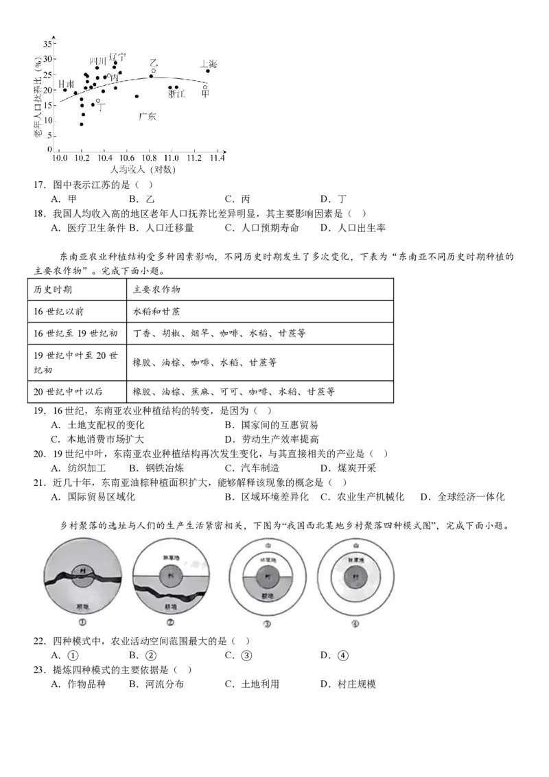 江苏地理-试题_1.高考2025全国各省真题+答案_00.2025各省市高考真题及答案（按省份分类）_5、江苏卷（9科全）_9.地理
