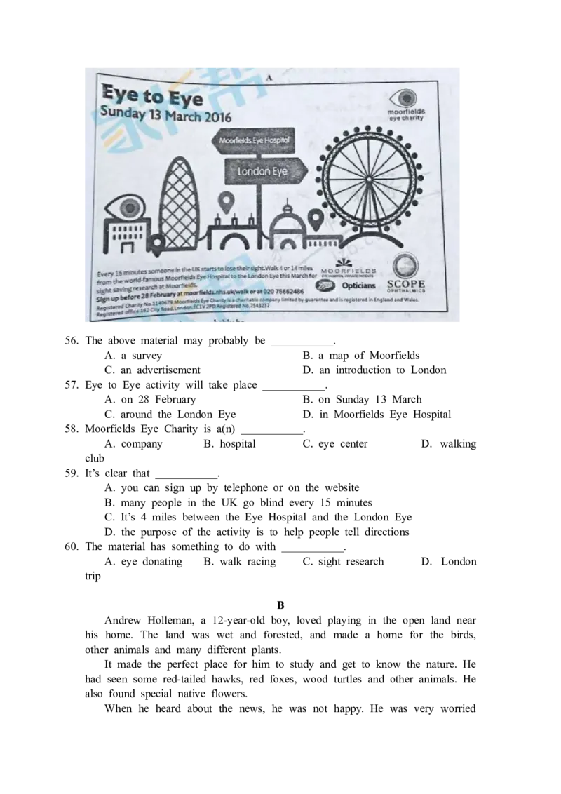 武汉市2016年中考英语试题及答案_中考真题_3.英语中考真题2015-2024年_地区卷_湖北省_武汉英语08-22