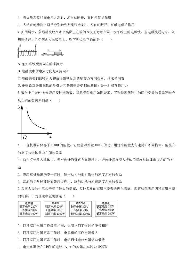 内蒙古呼和浩特市2021年中考物理试题（原卷版）_中考真题_4.物理中考真题2015-2024年_2021中考物理真题42份_2021内蒙古_呼市物理
