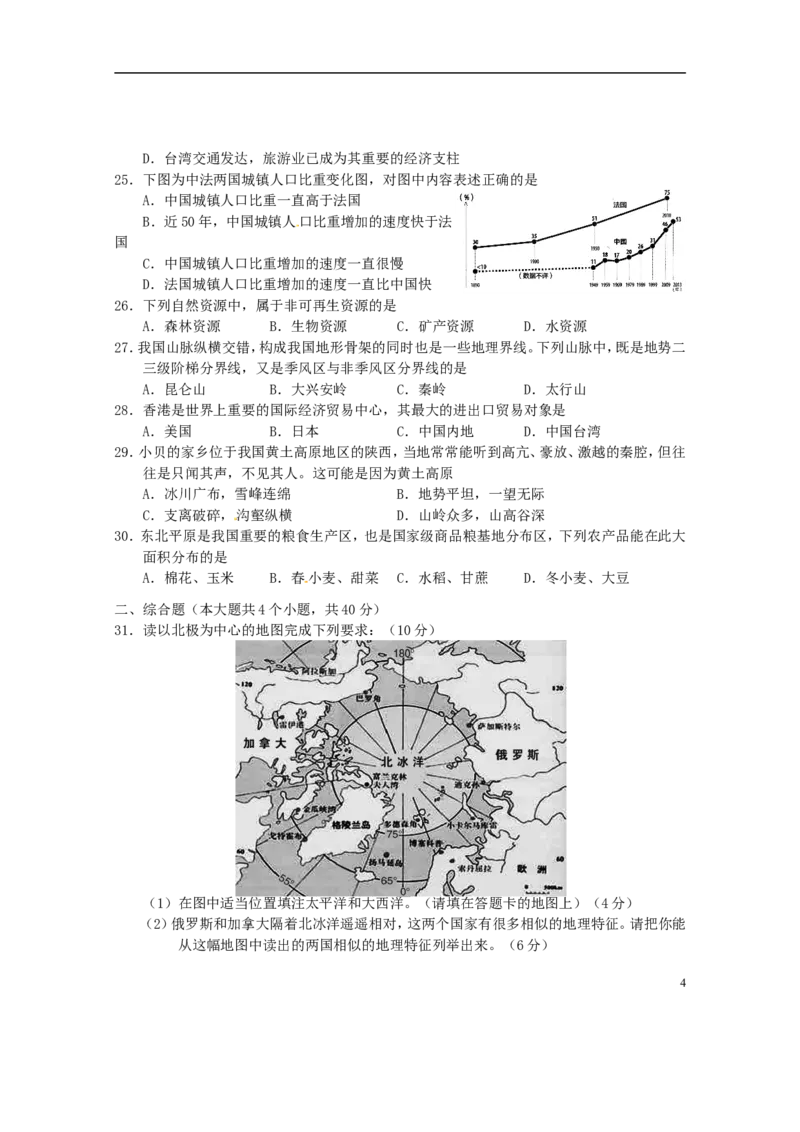 湖南省株洲市2015年中考地理真题试题（含答案）_9.地理中考真题2015-2024年_2015年全国中考地理113份