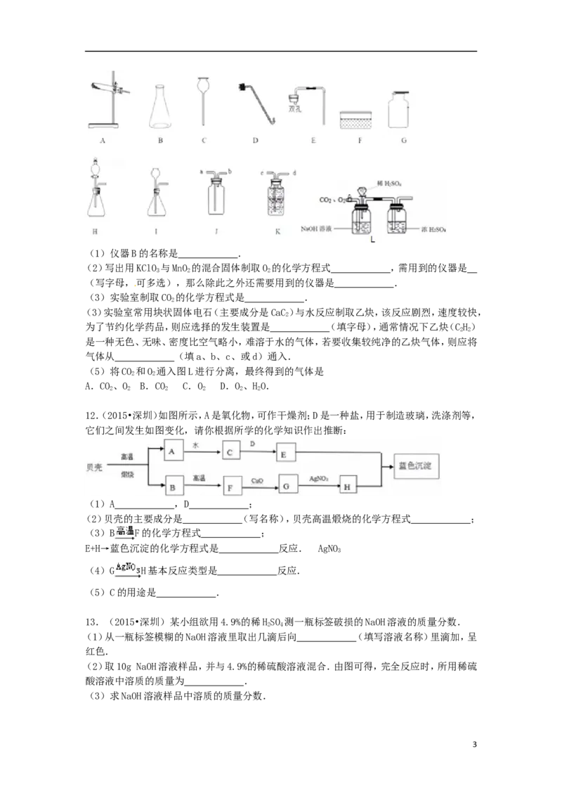 广东省深圳市2015年中考化学真题试题（含解析）_中考真题_5.化学中考真题2015-2024年_2015中考真题卷（162份）