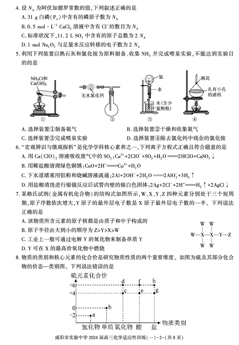 陕西省咸阳市实验中学2023-2024学年高三下学期适应训练_2024年2月_01每日更新_21号_2024届陕西省咸阳市实验中学高三下学期适应训练（一）