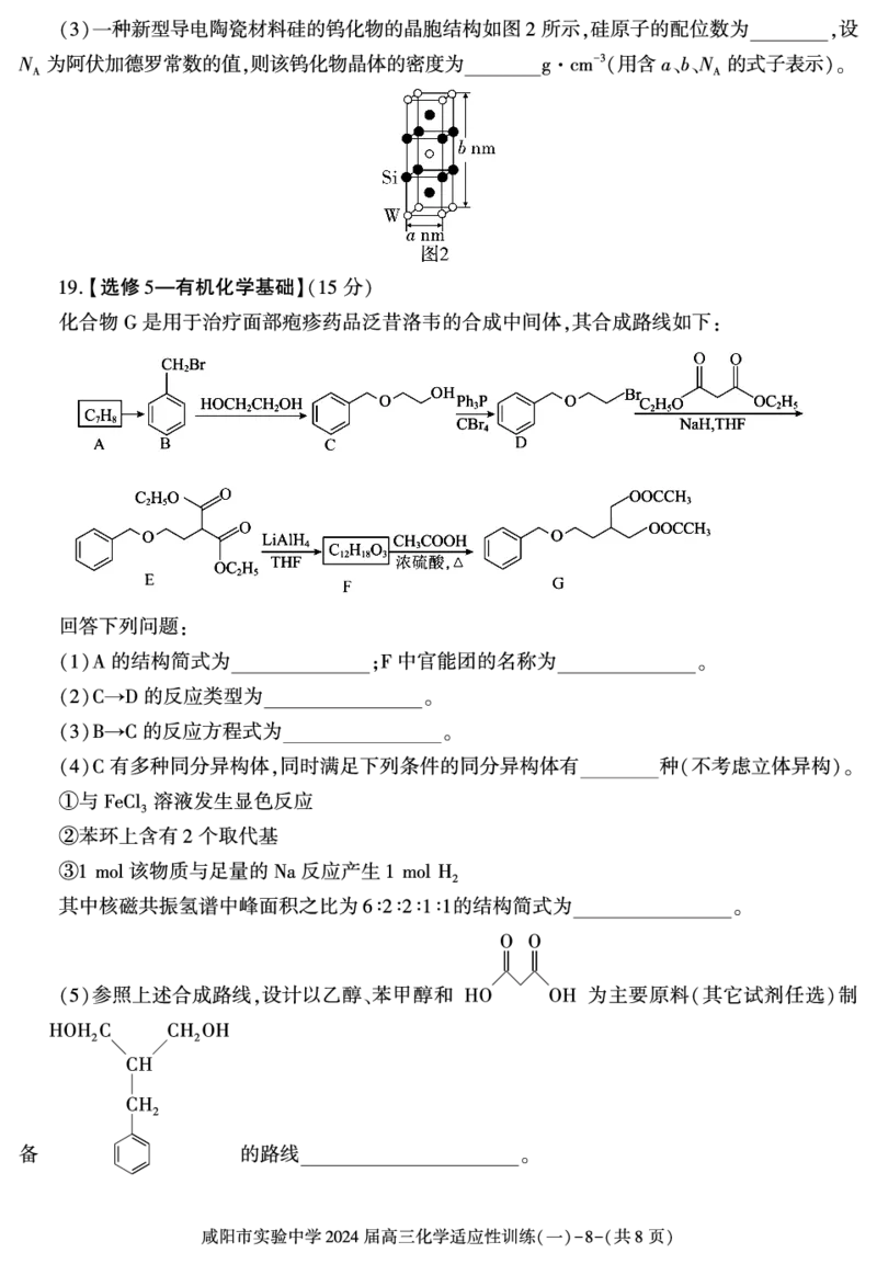 陕西省咸阳市实验中学2023-2024学年高三下学期适应训练_2024年2月_01每日更新_21号_2024届陕西省咸阳市实验中学高三下学期适应训练（一）