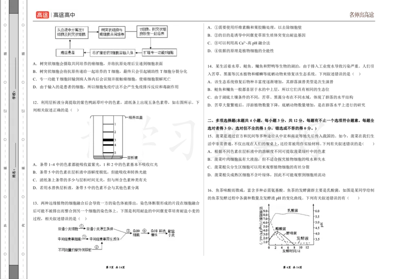 (8.28)-点睛押题卷&mdash;&mdash;江苏卷_2024高考押题卷_132024高途全系列_26高途点睛卷_2024点睛密卷-生物