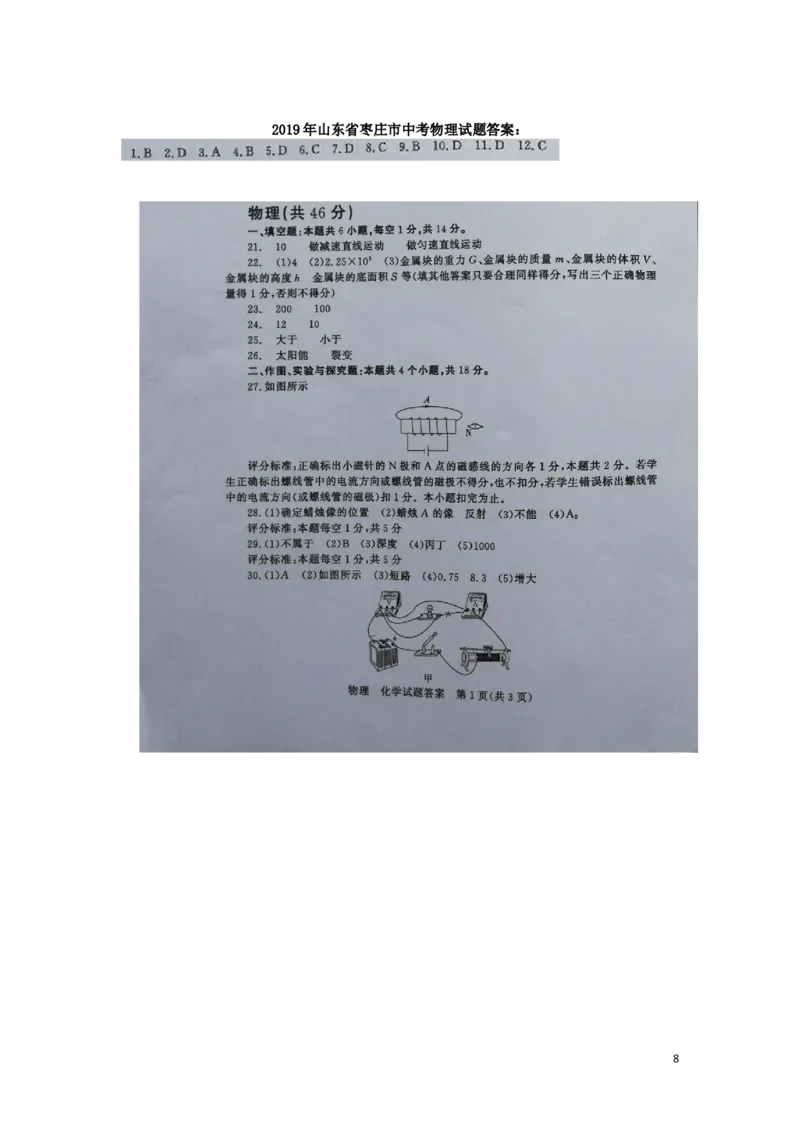 山东省枣庄市2019年中考物理真题试题_中考真题_4.物理中考真题2015-2024年_2019年中考物理真题175份