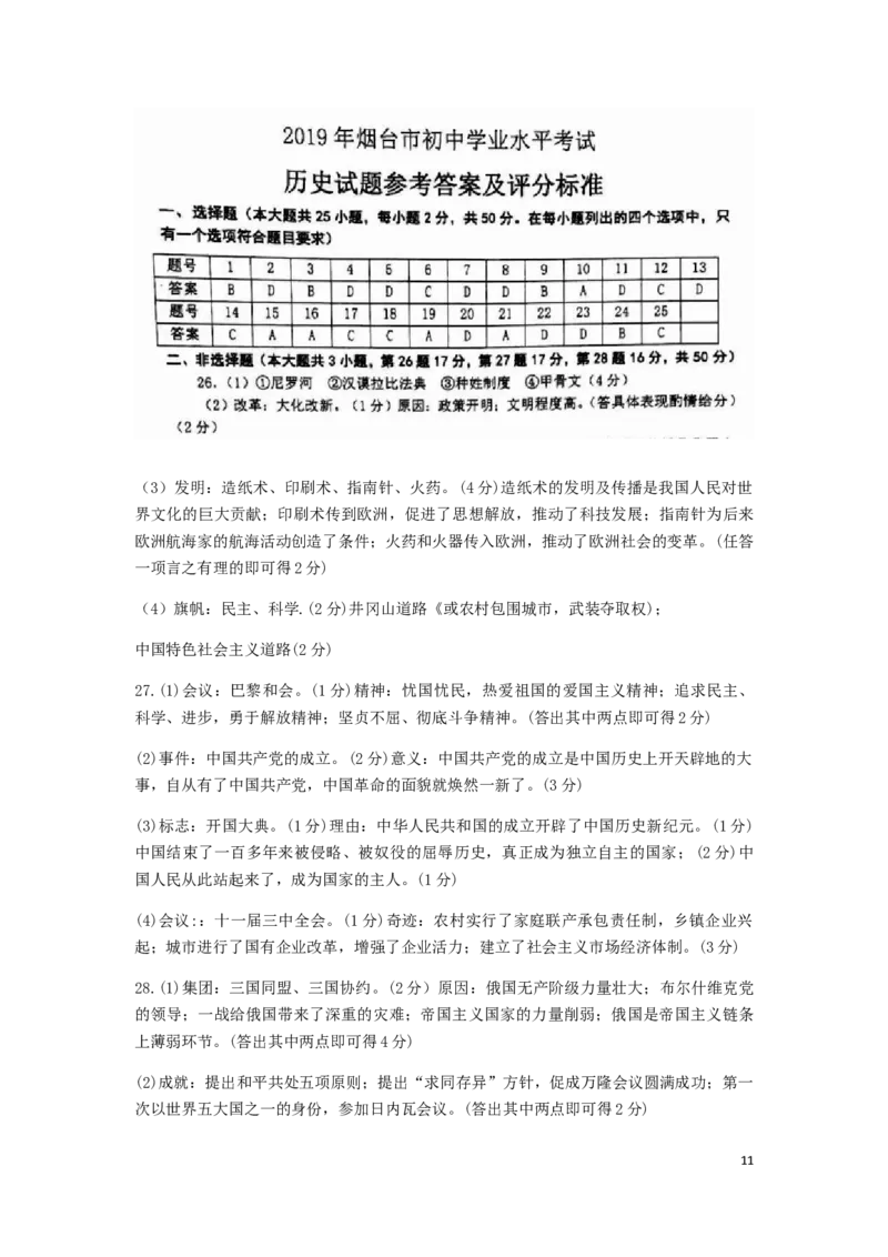 山东省烟台市2019年中考历史真题试题_6.历史中考真题2015-2024年_2019年全国中考历史170份