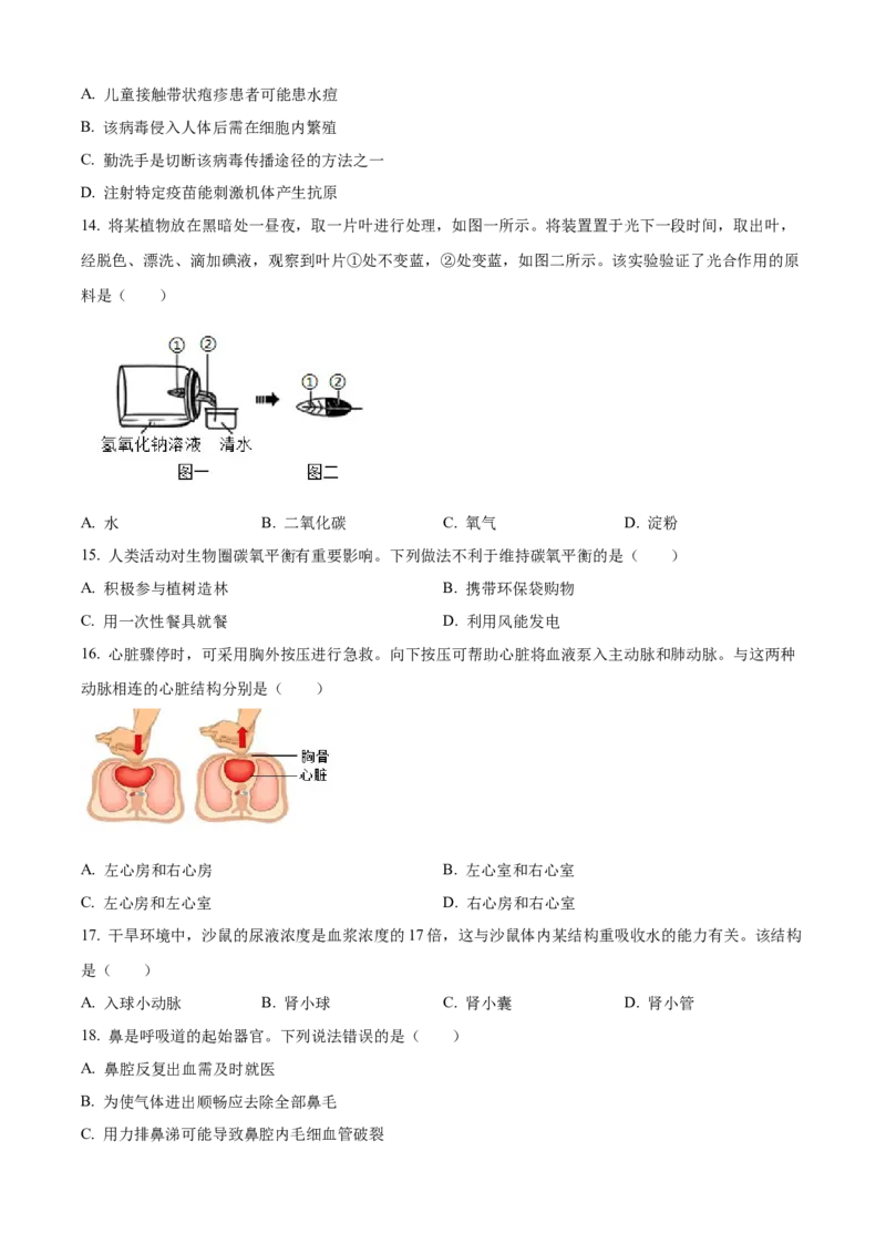 2025年河北省中考生物真题闲鱼号：非凡小翊（原卷版）_河北省历年中考真题_生物历年中考真题
