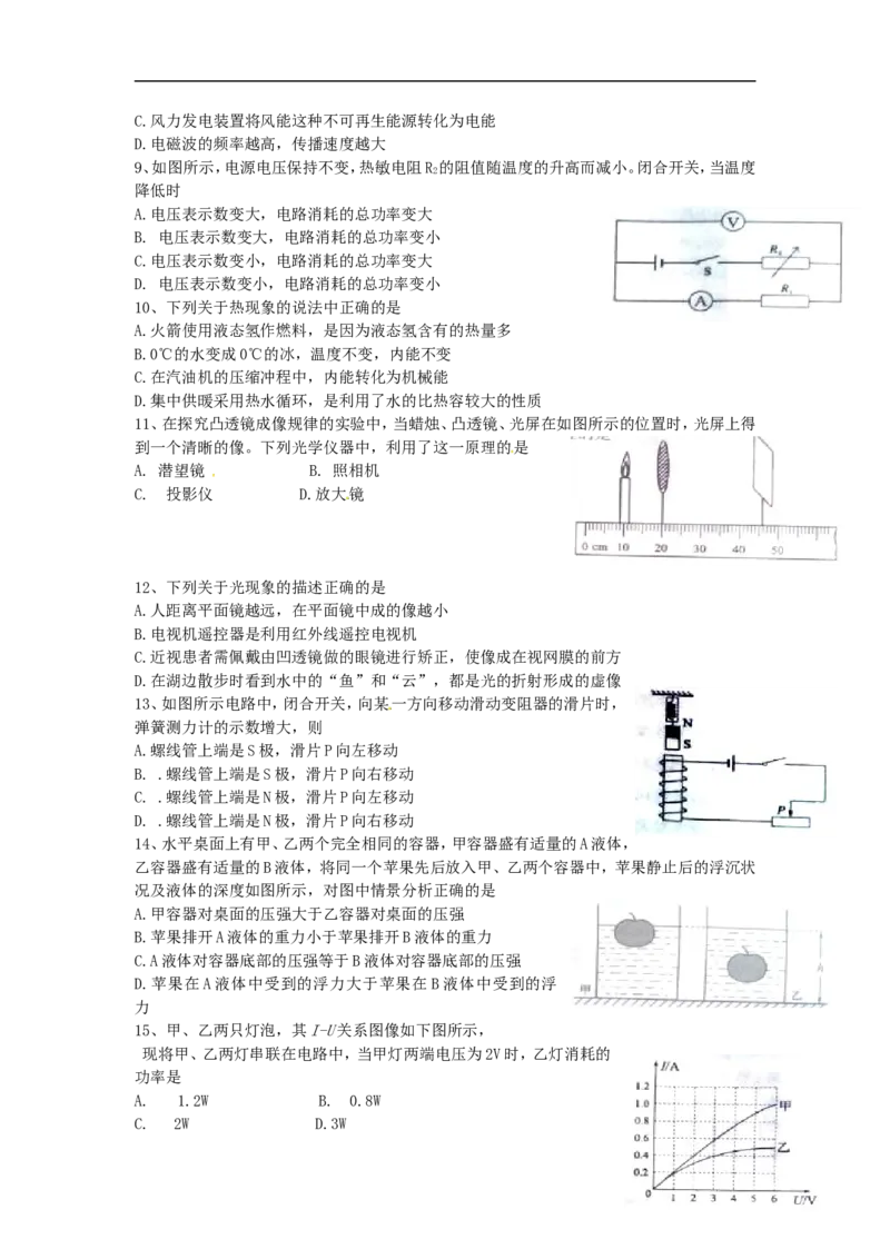 山东省淄博市2015年中考物理真题试题（含答案）_中考真题_4.物理中考真题2015-2024年_2015年中考物理真题165份