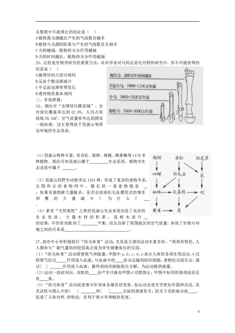 山东省烟台市2015年中考生物真题试题（含扫描答案）_8.生物中考真题2015-2024年_2015年全国中考生物74份