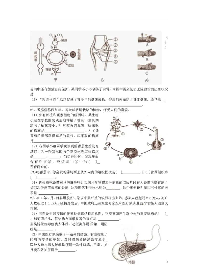 山东省烟台市2015年中考生物真题试题（含扫描答案）_8.生物中考真题2015-2024年_2015年全国中考生物74份