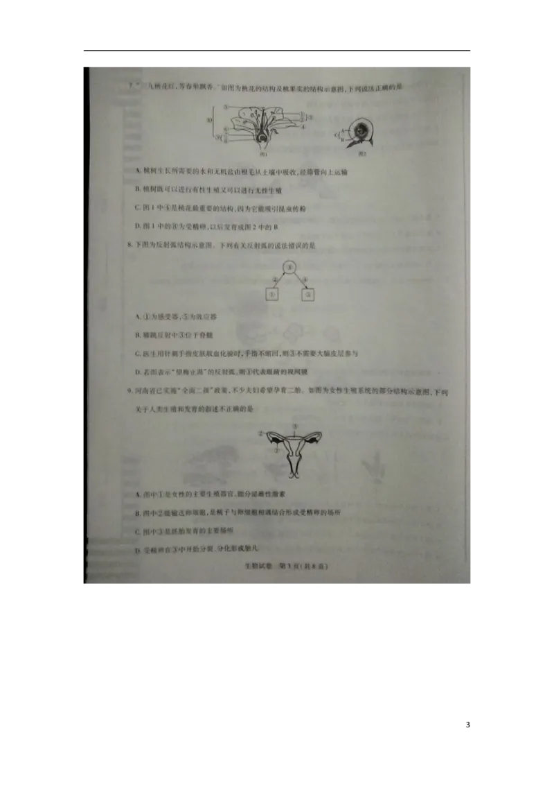 河南省新乡市2018年中考生物真题试题（扫描版，含答案）_8.生物中考真题2015-2024年_2018年全国中考生物141份