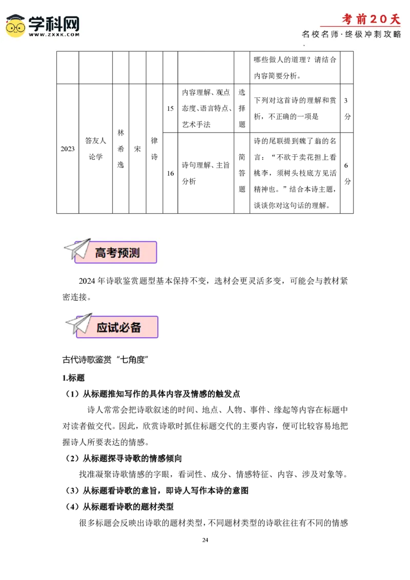 语文（三）-2024年高考考前20天终极冲刺攻略_2024高考押题卷_62024学科网全系列_20学科网高考考前终极攻略_语文-2024年高考考前20天终极冲刺攻略