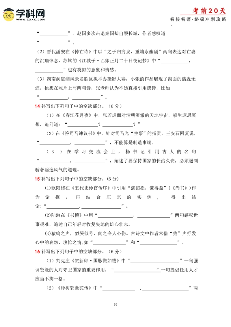 语文（三）-2024年高考考前20天终极冲刺攻略_2024高考押题卷_62024学科网全系列_20学科网高考考前终极攻略_语文-2024年高考考前20天终极冲刺攻略