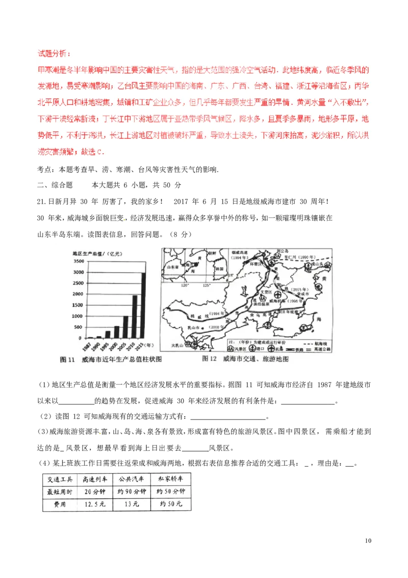 山东省威海市2017年中考地理真题试题（含解析）_9.地理中考真题2015-2024年_2017年全国中考地理74份