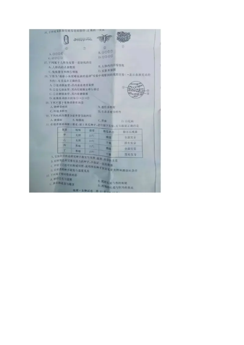 江苏省宿迁市2017年中考生物真题试题（扫描版，含答案）_8.生物中考真题2015-2024年_2017年全国中考生物124份