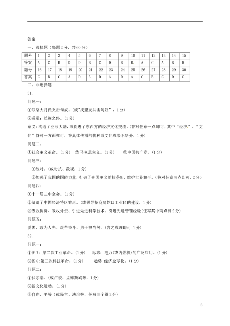 广东省深圳市2017年中考历史真题试题（含答案）_6.历史中考真题2015-2024年_2017年全国中考历史152份