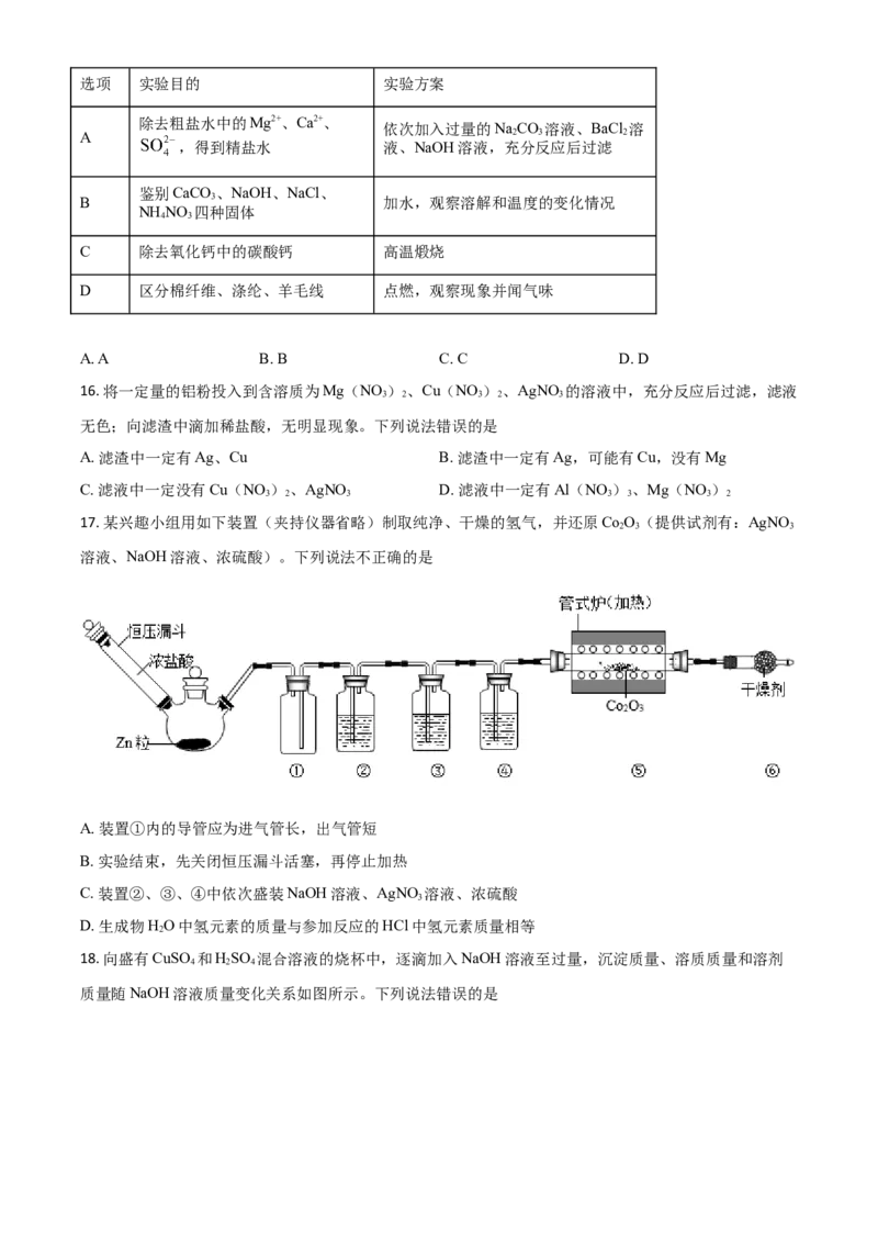 山东省潍坊市2021年中考化学试题（原卷版）_中考真题_5.化学中考真题2015-2024年_2021年中考化学真题（83份）_潍坊化学