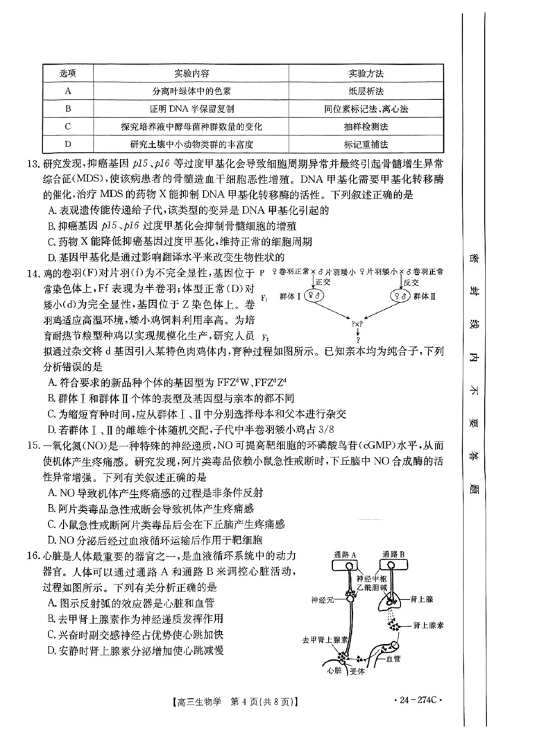 驻马店市2023-2024学年度第一学期期终考试高三生物试题_2024年2月_01每日更新_03号_2024届河南省驻马店市高三上学期期末考试_河南省驻马店市2024届高三上学期期末考试生物
