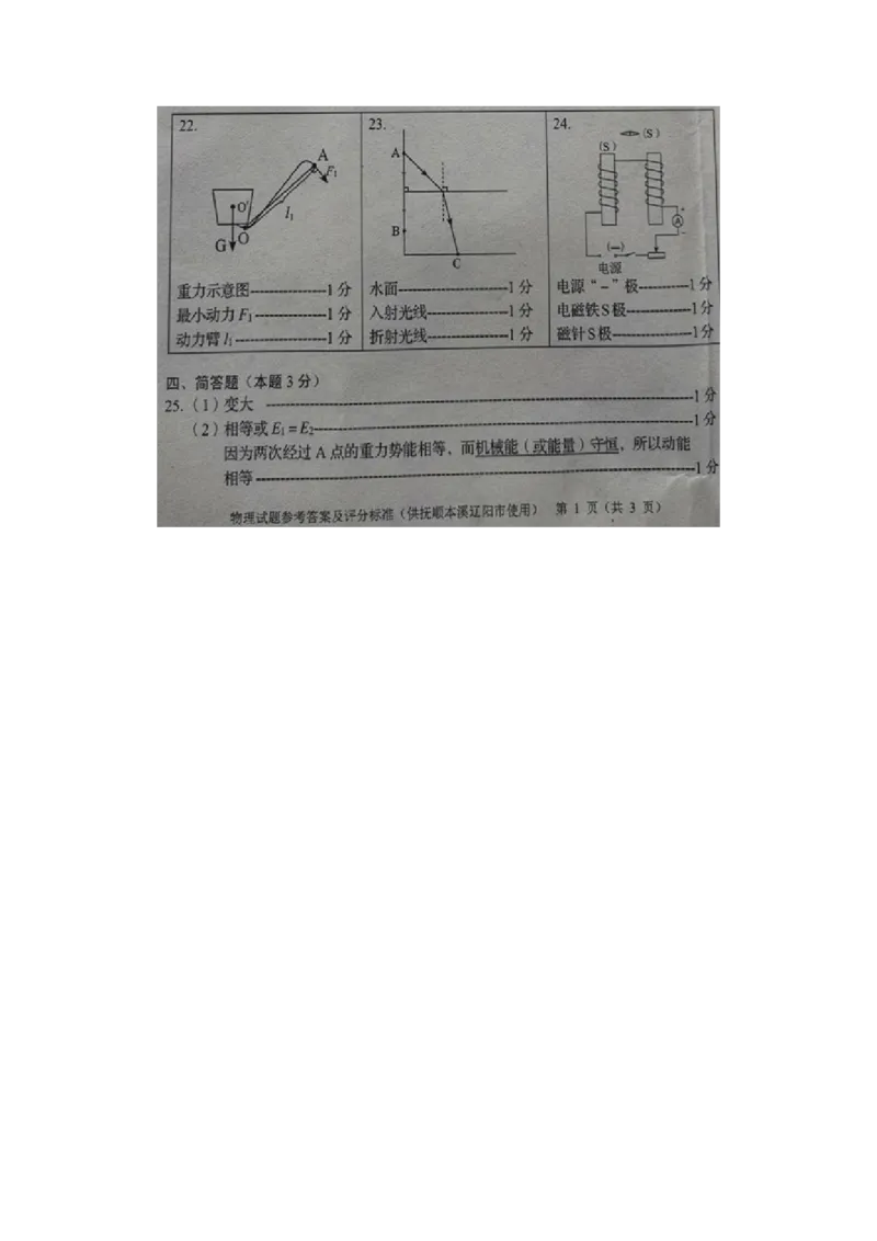 2021年辽宁省本溪、抚顺、辽阳市中考物理真题及答案（扫描版.）_中考真题_4.物理中考真题2015-2024年_地区卷_辽宁物理_辽宁物理_抚顺物理14-22