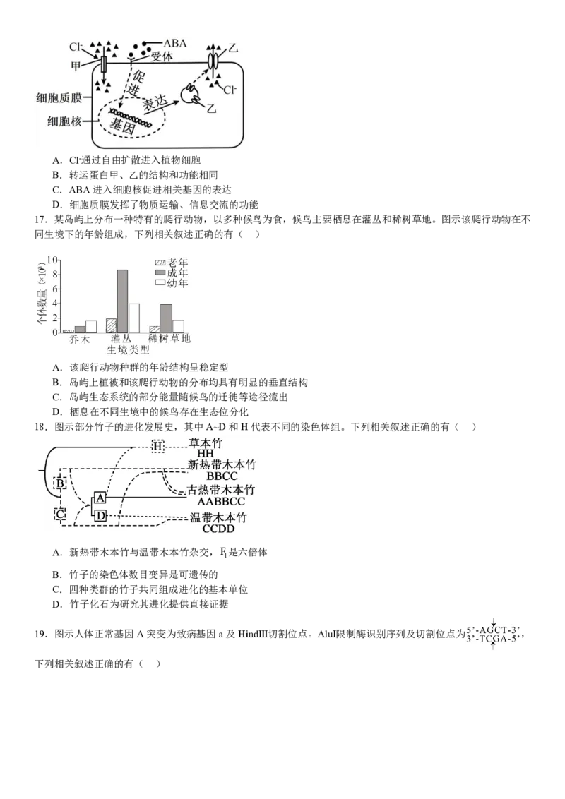 江苏生物-试题_1.高考2025全国各省真题+答案_00.2025各省市高考真题及答案（按省份分类）_5、江苏卷（9科全）_6.生物