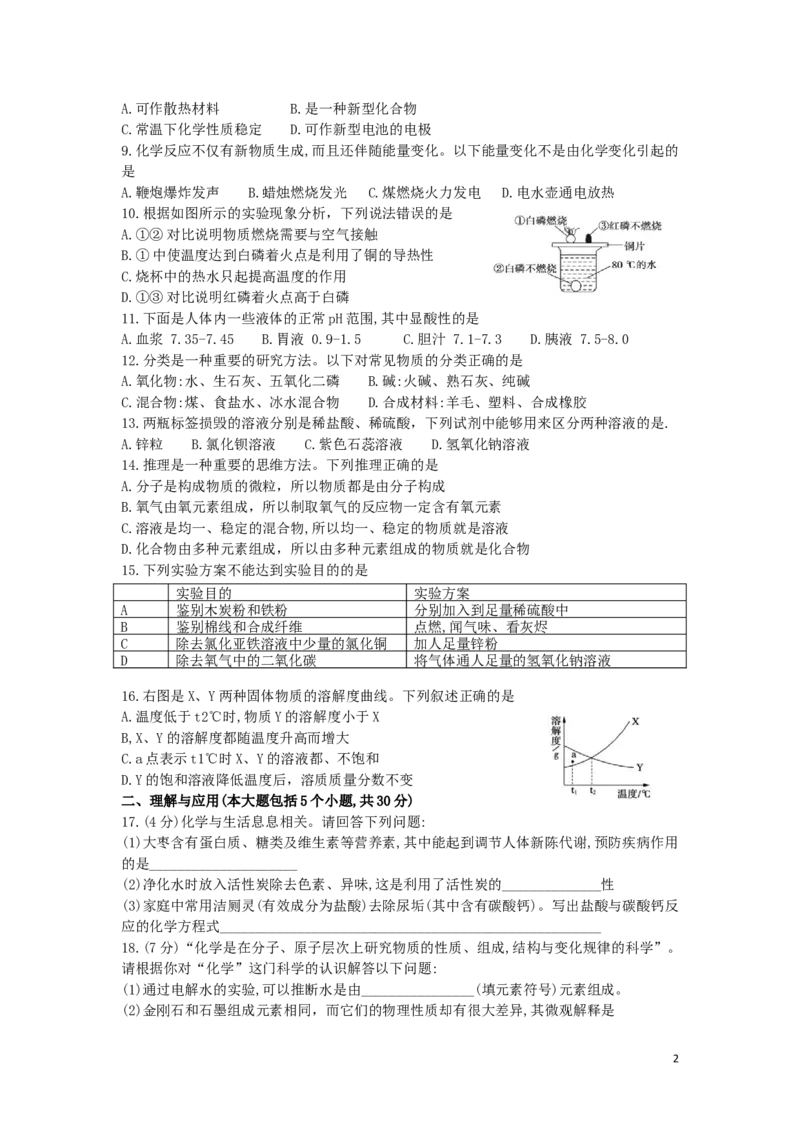 山东省德州市2019年中考化学真题试题_中考真题_5.化学中考真题2015-2024年_2019中考真题卷（140份）