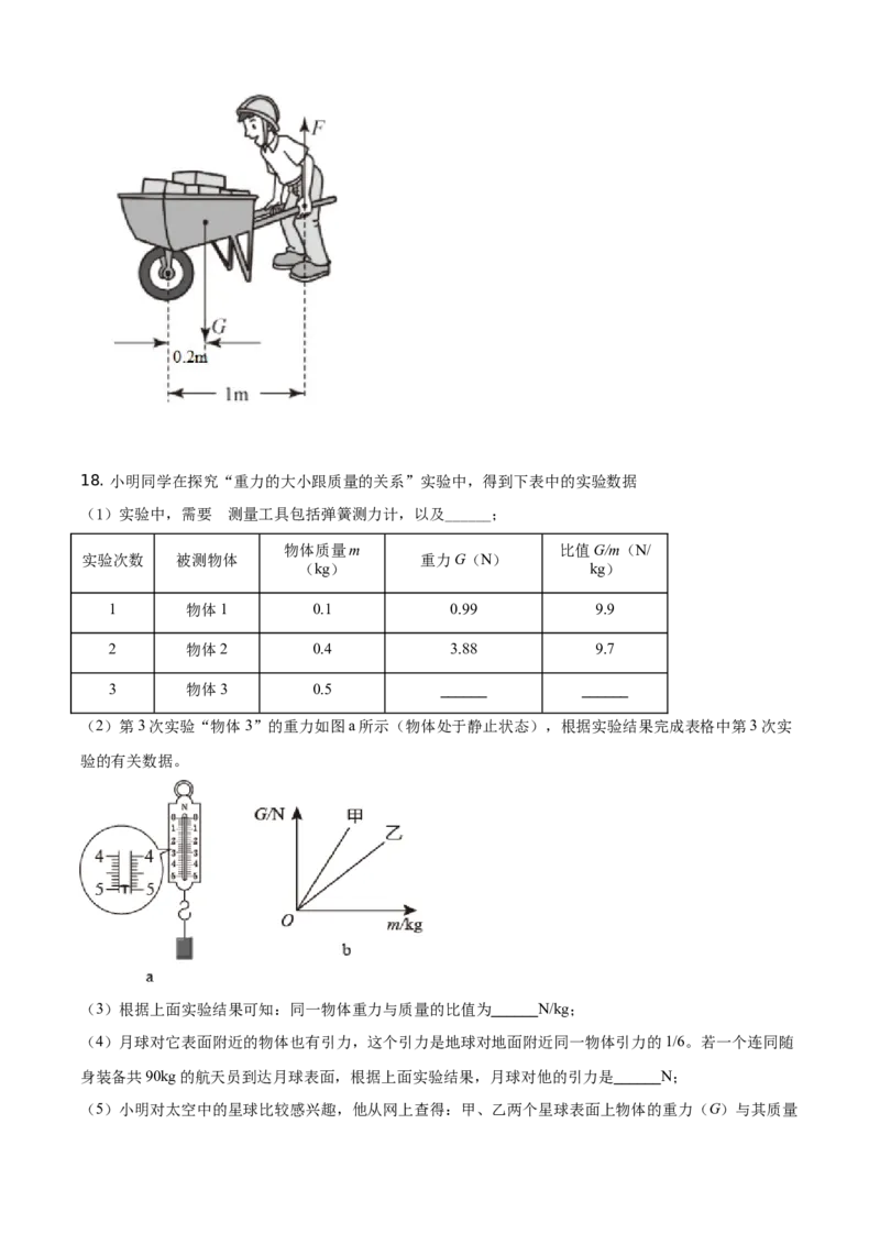2021年湖北省黄石市中考理综物理试题（原卷版）_中考真题_4.物理中考真题2015-2024年_地区卷_湖北省_湖北黄石物理17-21