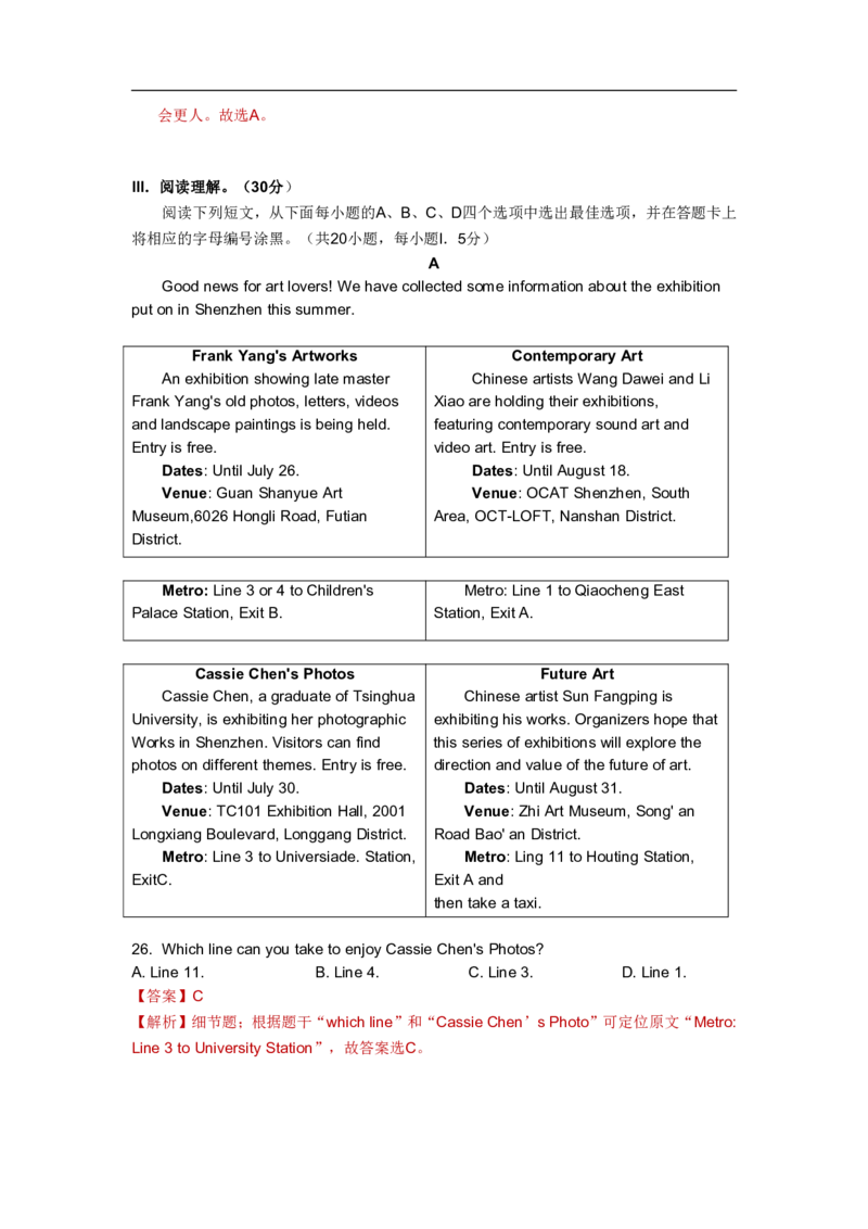 2020深圳市中考英语试卷（含解析）_中考真题_3.英语中考真题2015-2024年_地区卷_广东省_广东深圳中考英语2008---2021年