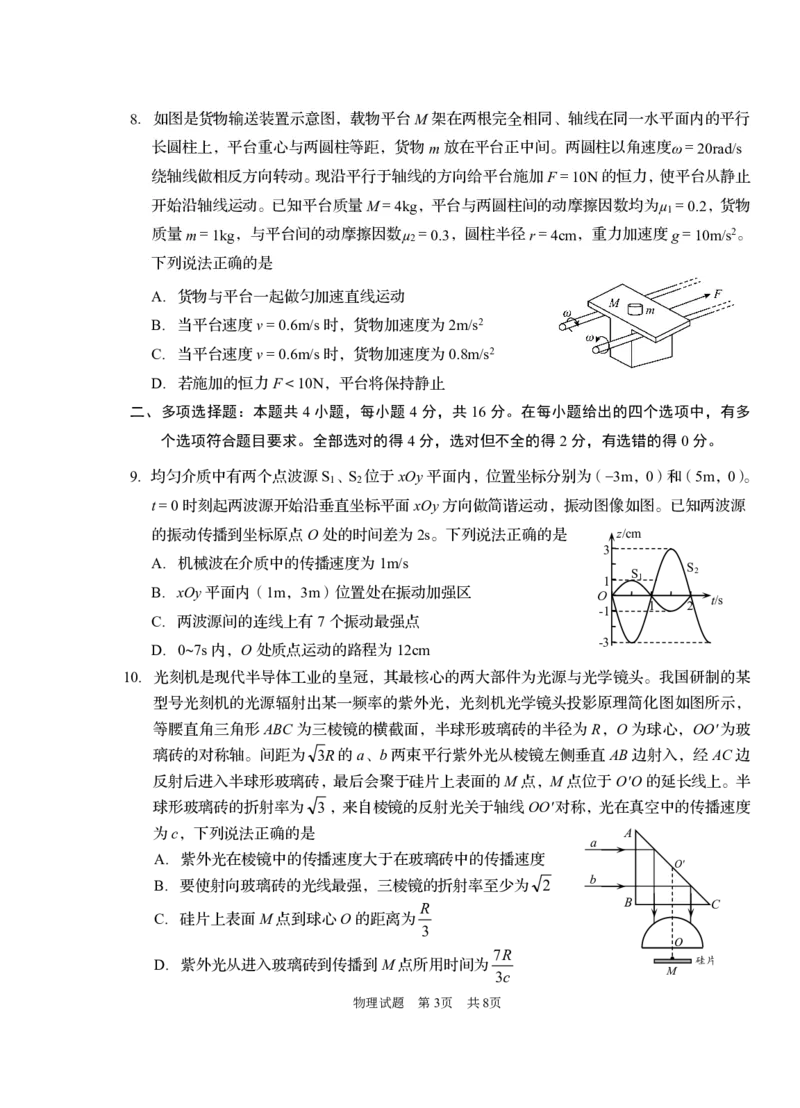 青岛市2024届一模物理试题_2024年3月_013月合集_2024届山东省青岛市高三年级第一次适应性检测_青岛市2024年高三年级第一次适应性检测（青岛一摸）物理_青岛市2024届一模物理试题
