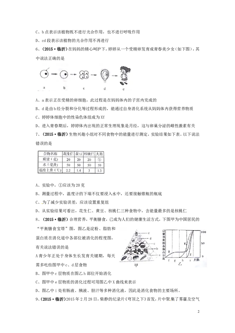 山东省临沂市2015年中考生物真题试题（含扫描答案）_8.生物中考真题2015-2024年_2015年全国中考生物74份