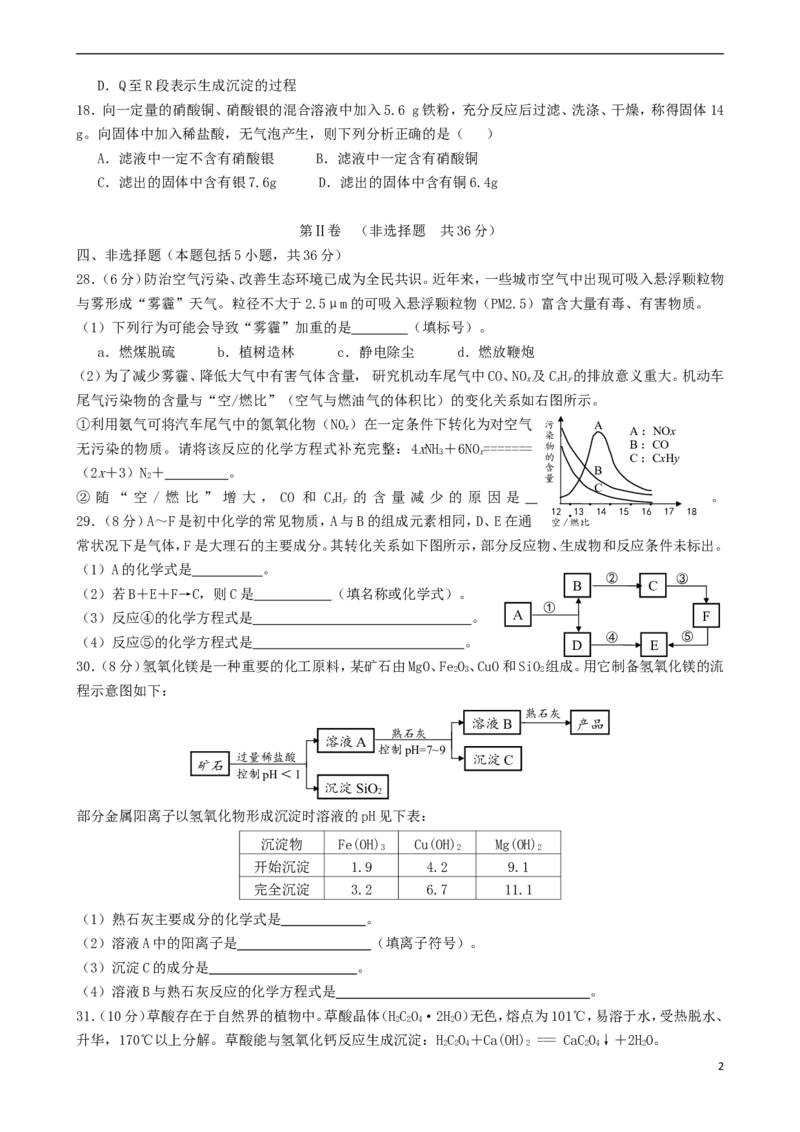 四川省德阳市2018年中考理综（化学部分）真题试题（含答案）_中考真题_5.化学中考真题2015-2024年_2018中考真题卷（277份）
