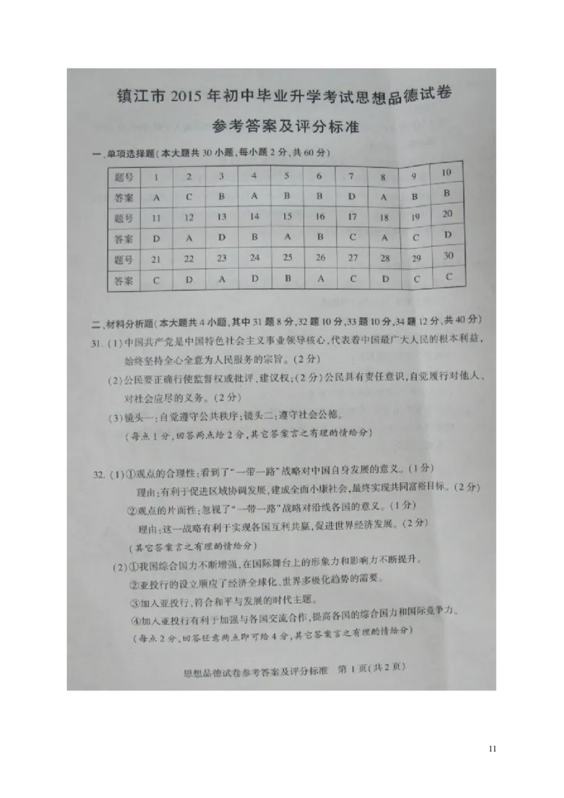 江苏省镇江市2015年中考政治真题试题（含解析）_7.政治中考真题2015-2024年_2015年全国中考政治113份