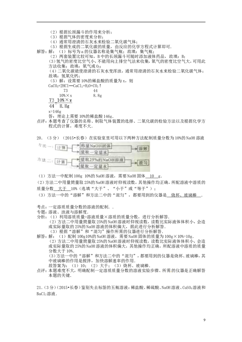 吉林省长春市2015年中考化学真题试题（含解析）_中考真题_5.化学中考真题2015-2024年_2015中考真题卷（162份）