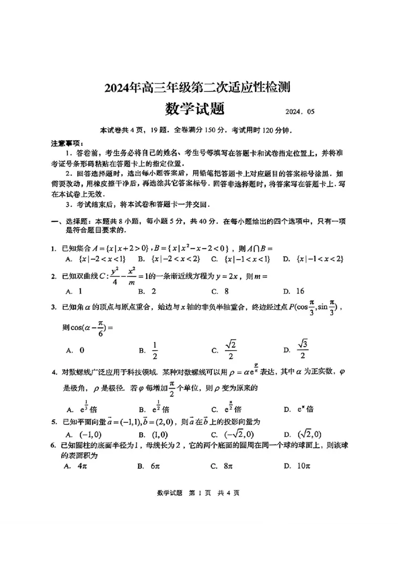 青岛二模数学试卷_2024年5月_01按日期_10号_2024届山东省青岛市枣庄市高三下学期5月适应性考试_2024届山东省青岛市高三下学期第二次模拟考试数学