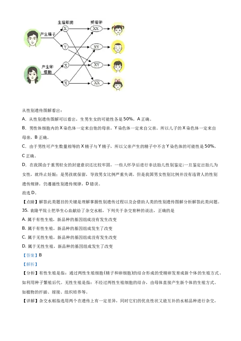 精品解析：云南省2021年中考生物试题（解析版）_8.生物中考真题2015-2024年_地区卷_云南生物14-22缺18
