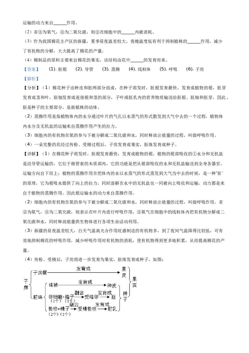精品解析：云南省2021年中考生物试题（解析版）_8.生物中考真题2015-2024年_地区卷_云南生物14-22缺18