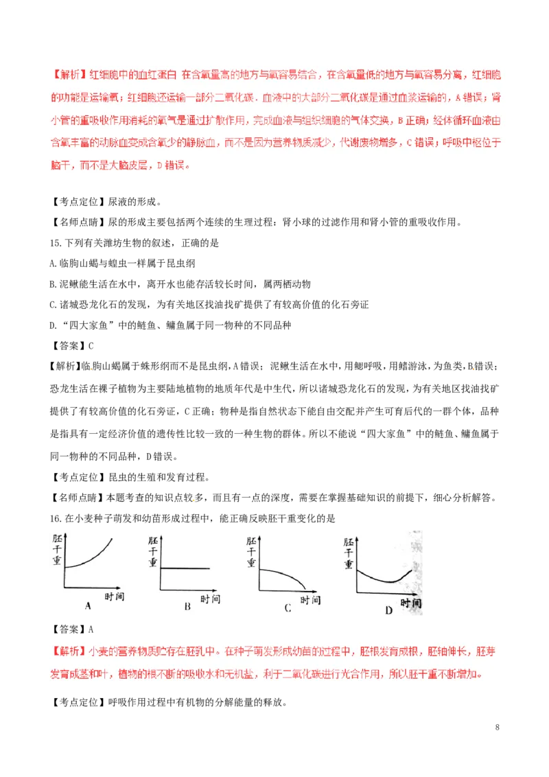 山东省潍坊市2017年中考生物真题试题（含解析）_8.生物中考真题2015-2024年_2017年全国中考生物124份