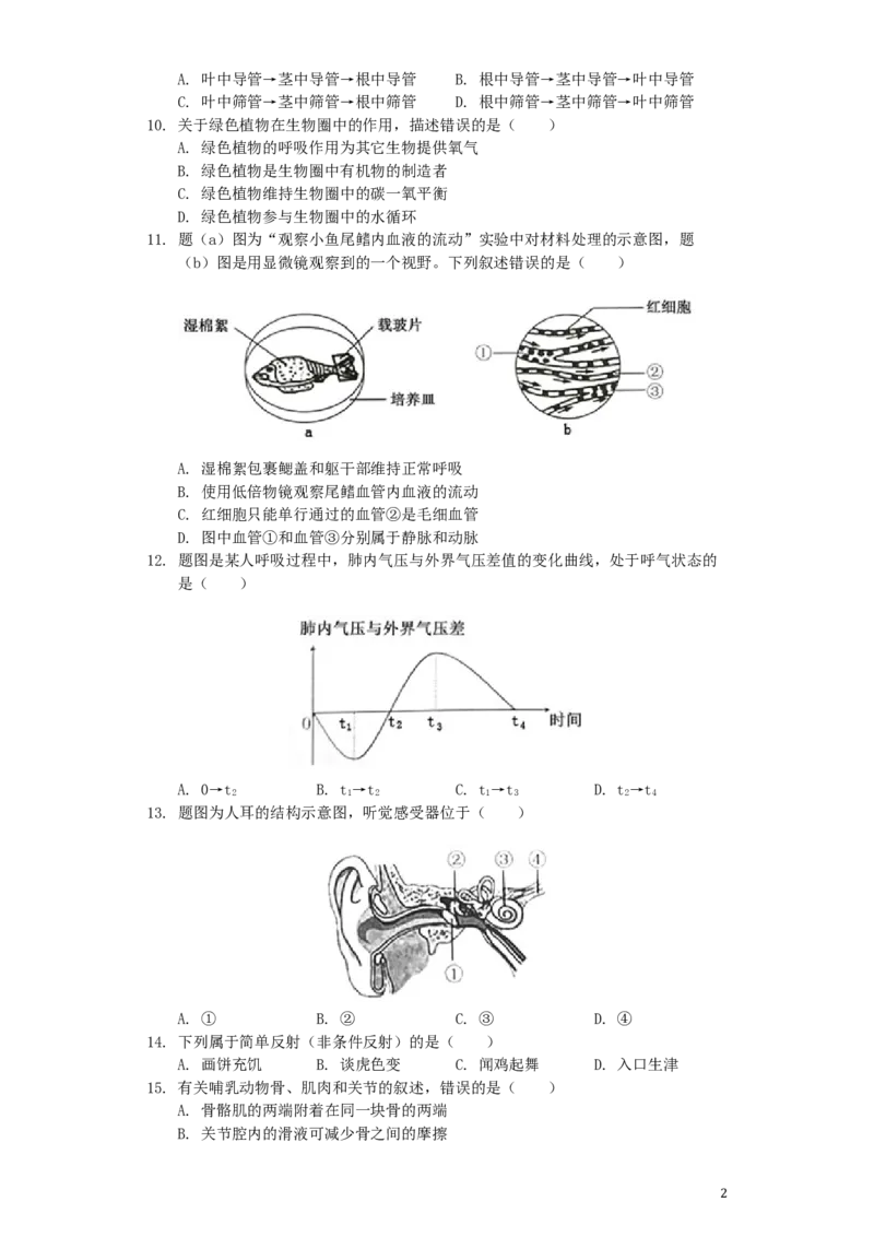 广东省2019年中考生物真题试题（含解析）_8.生物中考真题2015-2024年_2019年全国中考生物92份