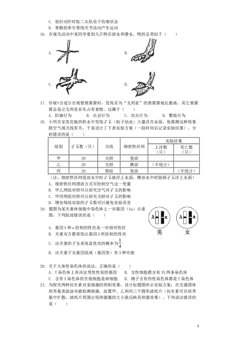 广东省2019年中考生物真题试题（含解析）_8.生物中考真题2015-2024年_2019年全国中考生物92份