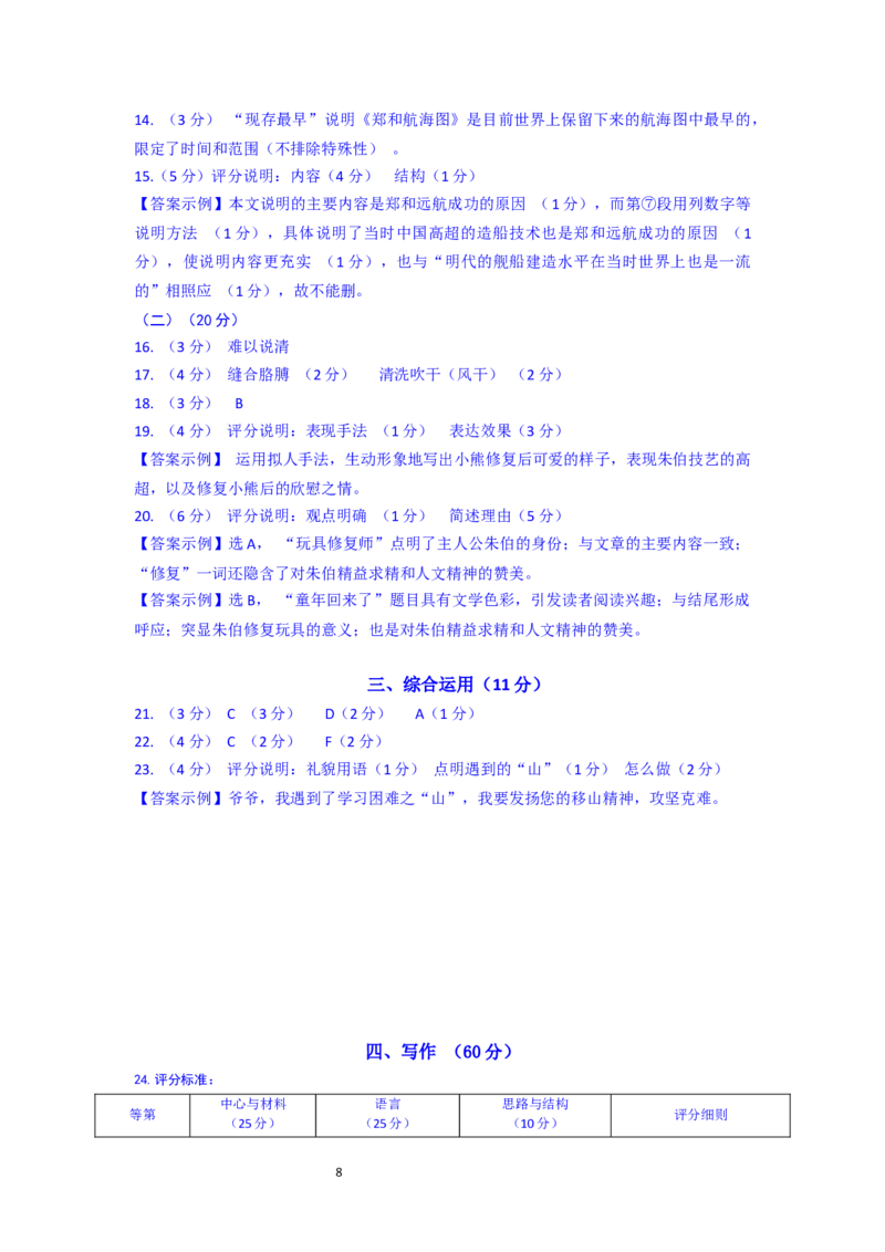 2021年上海中考语文试题及答案_中考真题_1.语文中考真题2015-2024年_地区卷_上海中考语文08-22