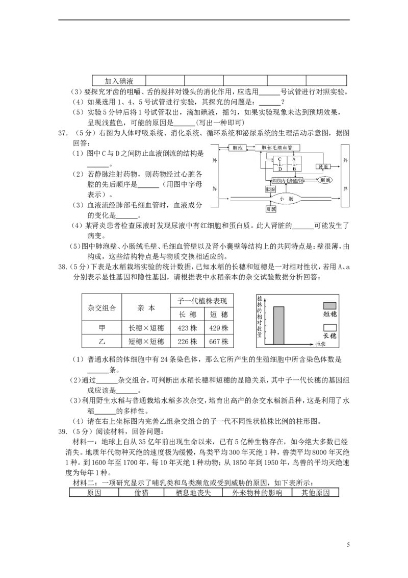 湖南省湘潭市2015年中考生物真题试题（含答案）_8.生物中考真题2015-2024年_2015年全国中考生物74份
