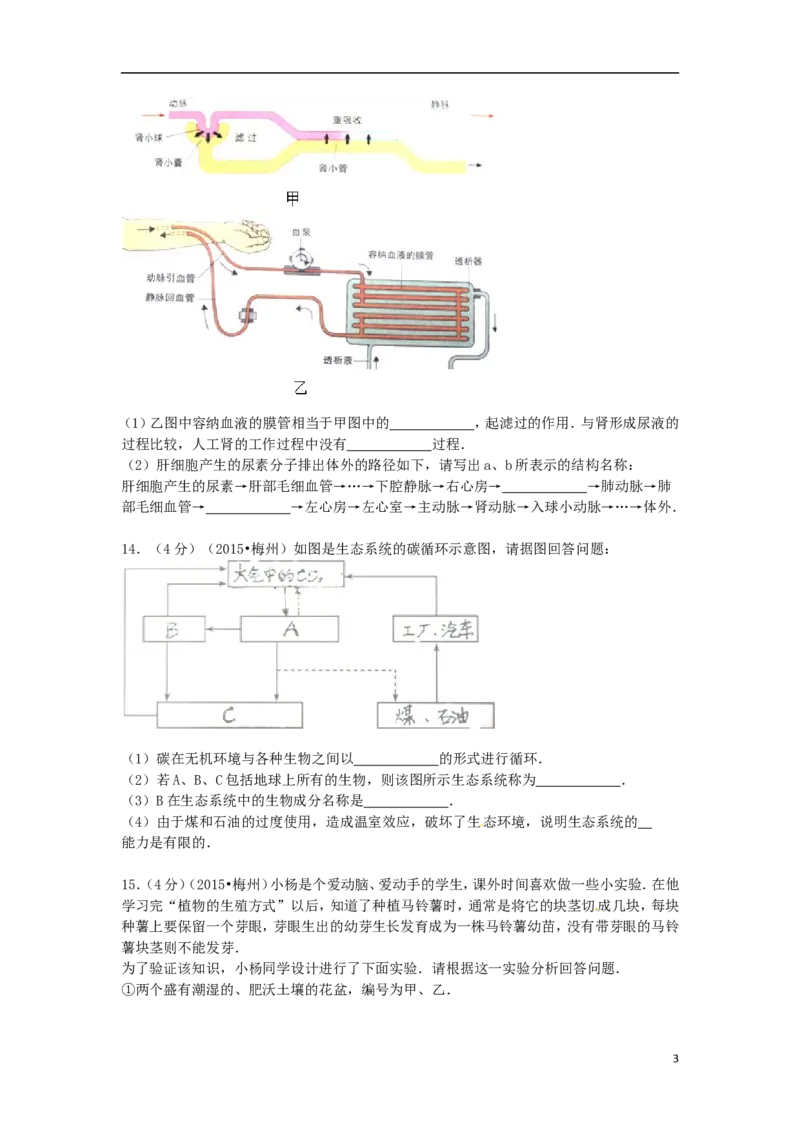 广东省梅州市2015年中考生物真题试题（含解析）_8.生物中考真题2015-2024年_2015年全国中考生物74份