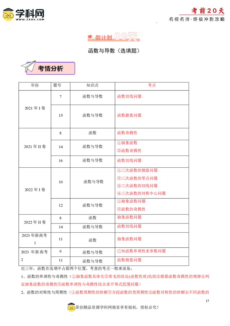 数学（三）-2024年高考考前20天终极冲刺攻略_2024高考押题卷_62024学科网全系列_21学科网高考考前终极攻略_数学-2024年高考考前20天终极冲刺攻略