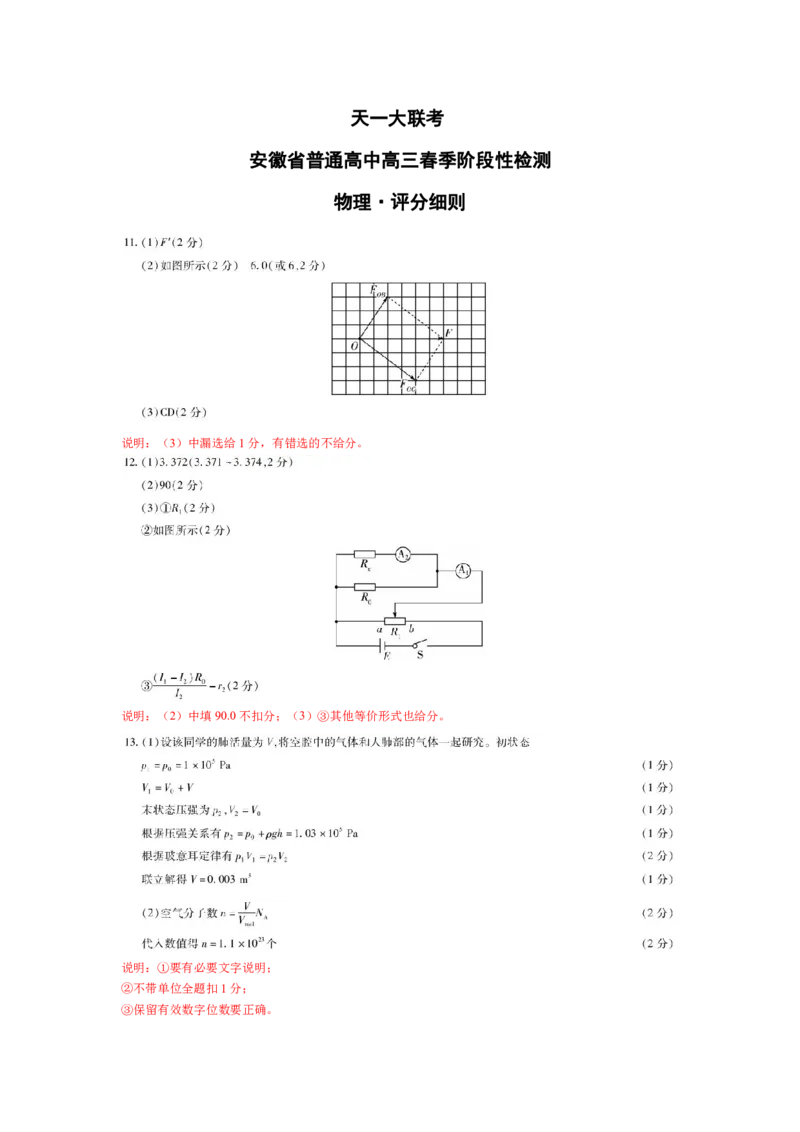 物理-安徽高三开学考评分细则_2024年2月_01每日更新_23号_2024届安徽天一大联考高三下学期春季阶段性检测_安徽天一大联考2023-2024学年高三下学期春季阶段性检测物理