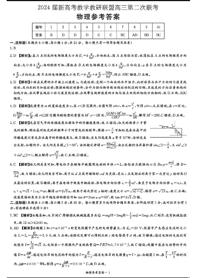 长郡十八校二-物理(1)_2024年4月_024月合集_2024届湖南长郡十八校新高考教研联盟高三第二次联考
