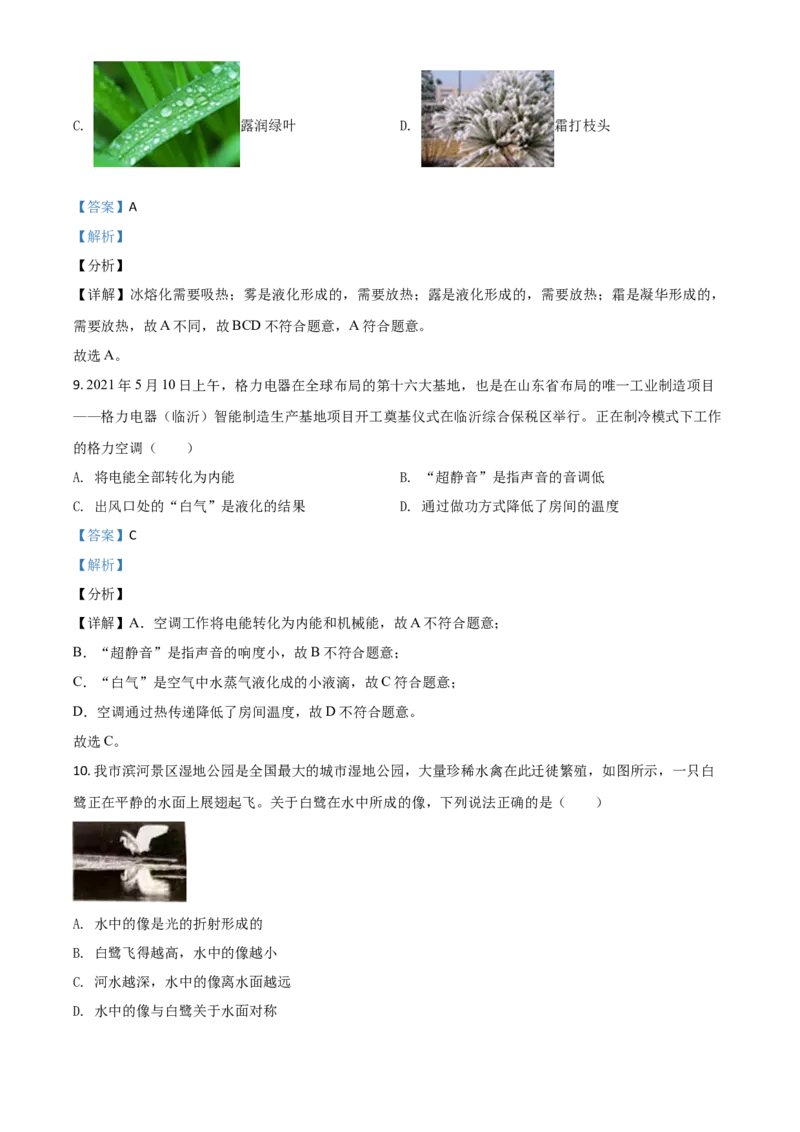 山东省临沂市2021年中考物理真题（解析版）_中考真题_4.物理中考真题2015-2024年_2021中考物理真题42份_2021山东省_临沂物理