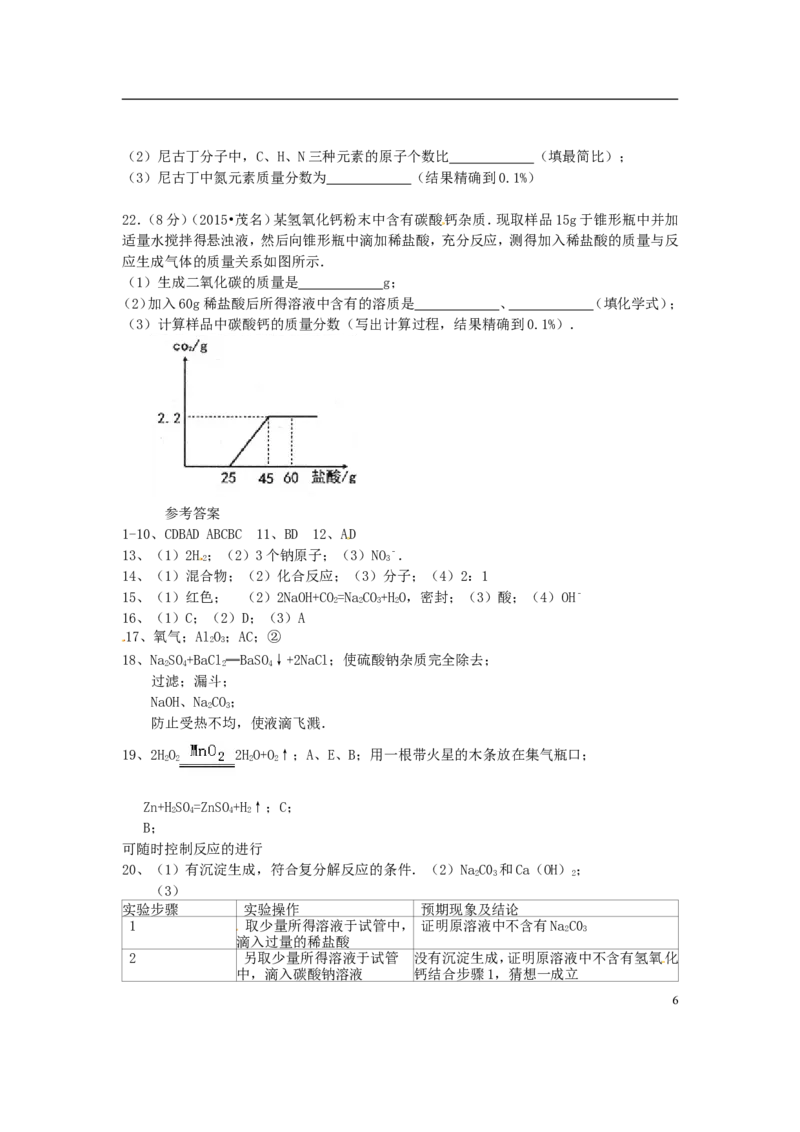 广东省茂名市2015年中考化学真题试题（含答案）_中考真题_5.化学中考真题2015-2024年_2015中考真题卷（162份）