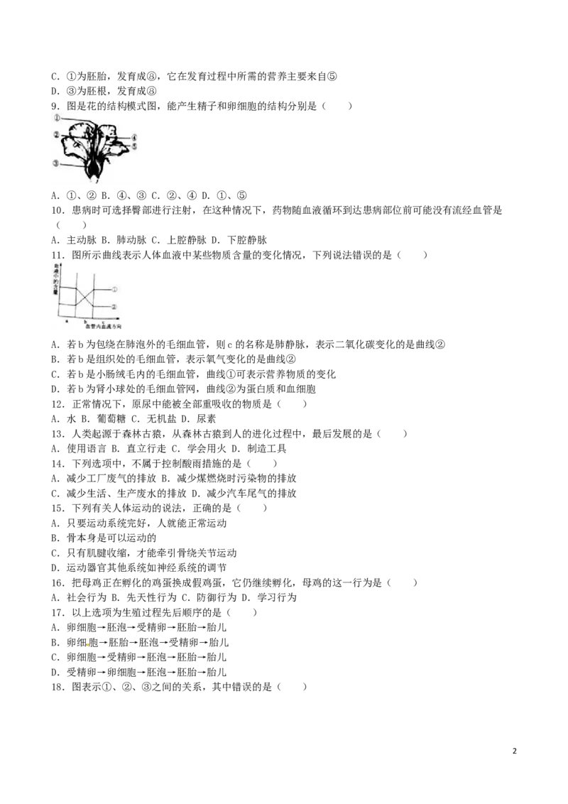 广西贺州市2016年中考生物真题试题（含解析）_8.生物中考真题2015-2024年_2016年全国中考生物74份